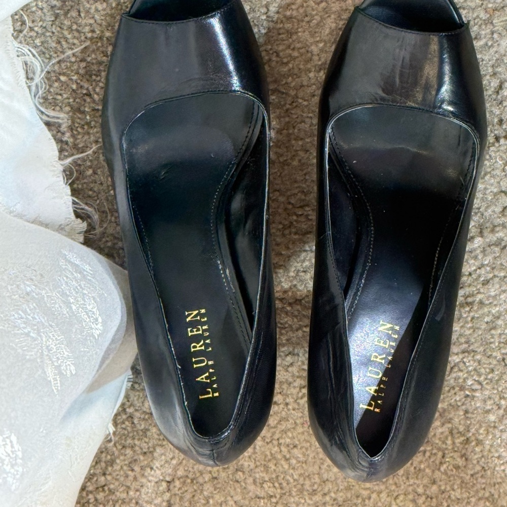 Ralph Lauren Black Patent Platform Block Heels - Picture 5 of 11